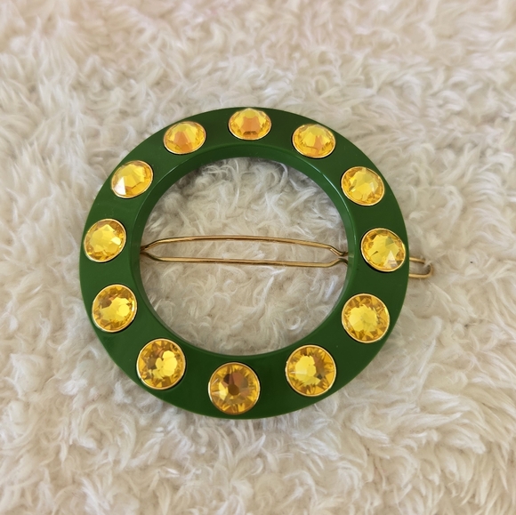 NIB Swarovski Green and Yellow Crystal Chroma Hair Clip Barette